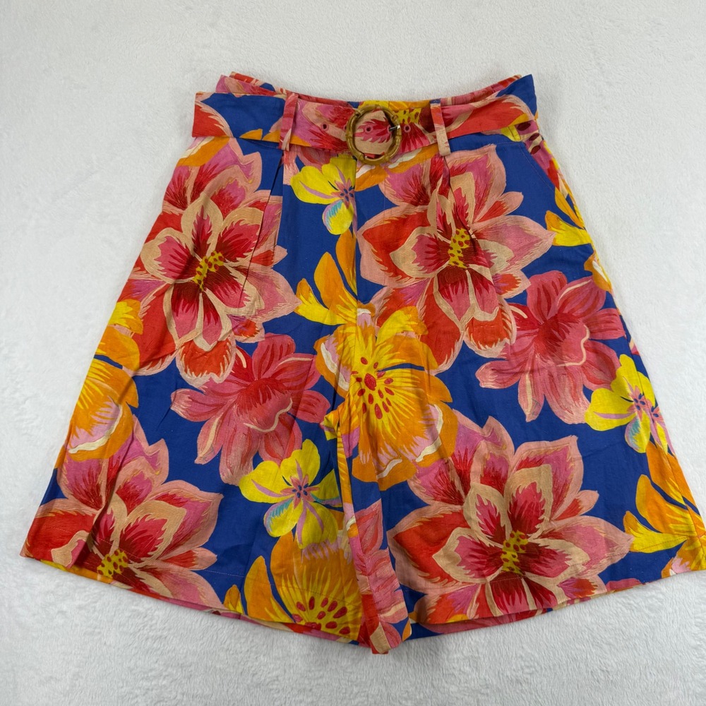 Farm Rio for Anthropologie‎ Floral Print High Waist Shorts with Belt S